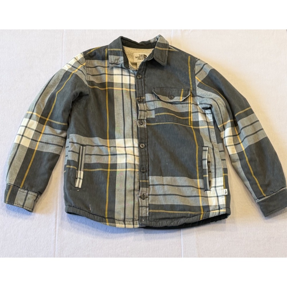 The North Face Campshire Mens M Sherpa Lined Flannel Shacket Gray Plaid Jacket